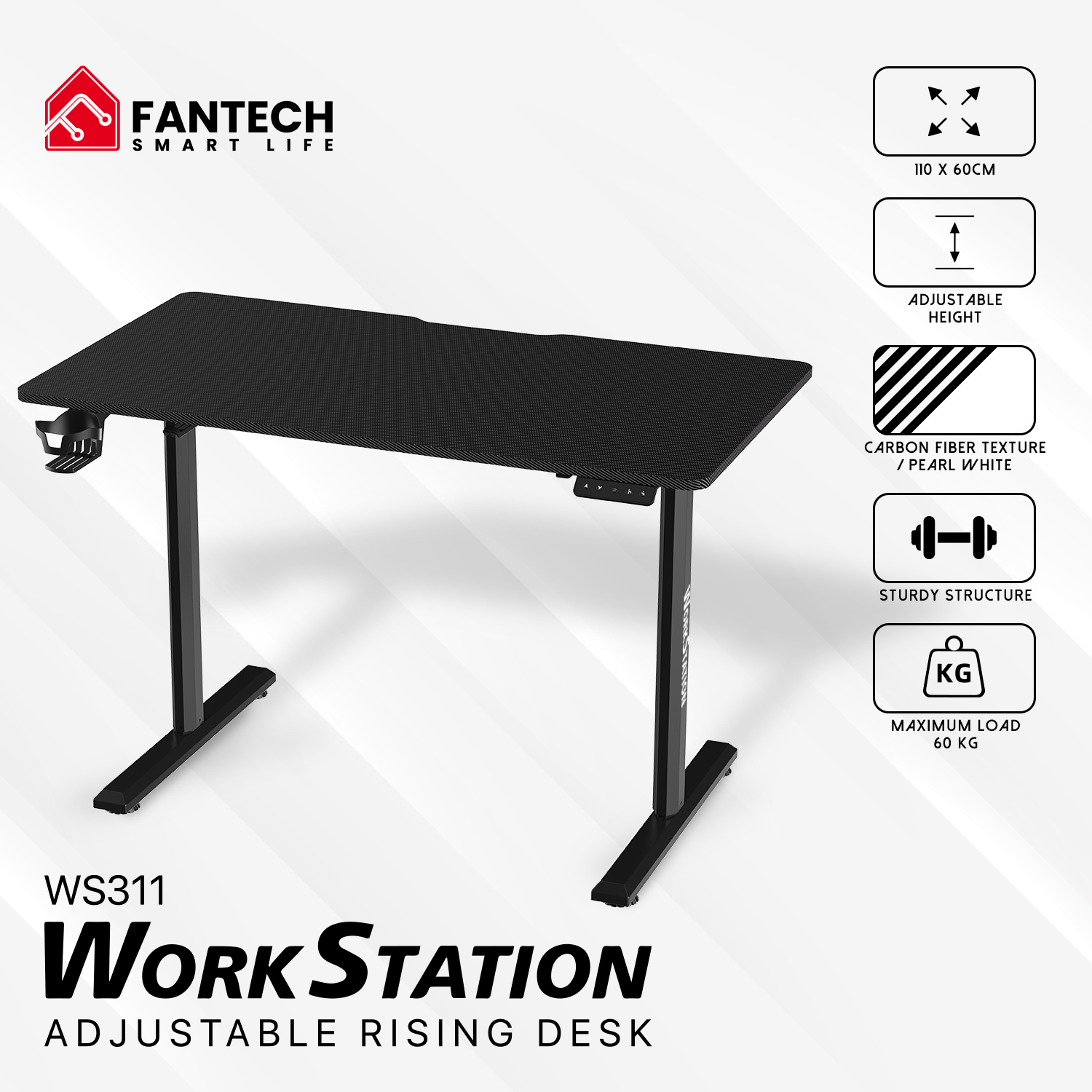 WS311 WORKSTATION ADJUSTABLE RISING GAMING DESK BLACK FANTECH